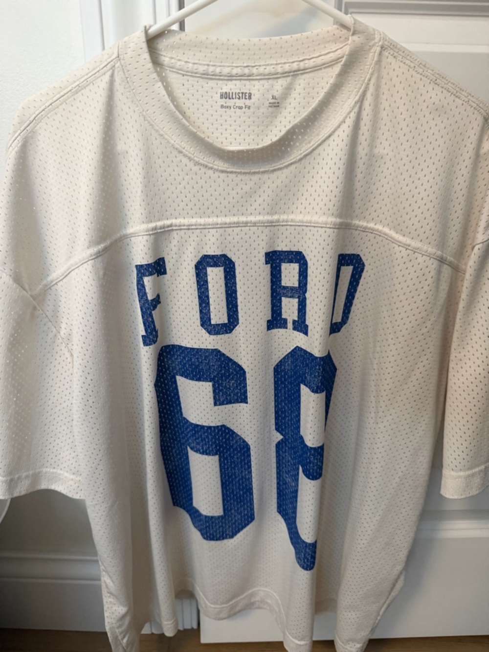 Hollister Cream Mesh Crop Tee with Black Logo Print